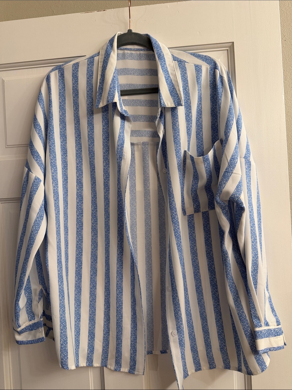 Blue & White Vertical Stripe Men's Shirt Jacket
